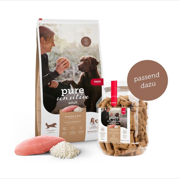MERA Pure Sensitive Truthahn & Reis, Hundefutter trocken für Sensible Hunde, Trockenfutter aus Truthahn und Reis, Futter für ausgewachsene Hunde, ohne Weizen und Zucker (12,5 kg)