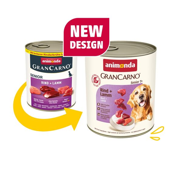 animonda GranCarno Senior Rind + Lamm (6 x 800 g), Hunde Nassfutter für ältere Hunde ab 7 Jahren, Nassfutter mit 100% frischen Zutaten, Senior Hundefutter ohne Getreide