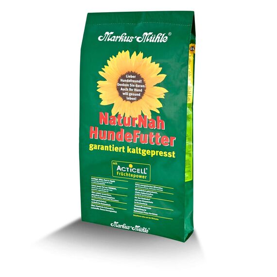 Markus-Mühle NaturNah Hundefutter, Kaltgepresst mit Hühnertrockenfleisch, Vollkornmais und Wild, 15 kg (15kg Markus Mühle Naturnah, ohne Extras)