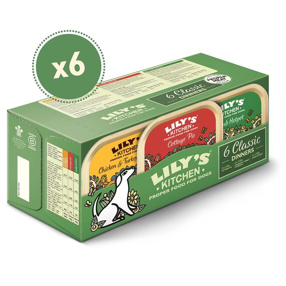 Lily's Kitchen - Nass Hundefutter für ausgewachsene Hunde 6er Schalen (6 x 150g) - Classic Dinner Multipack
