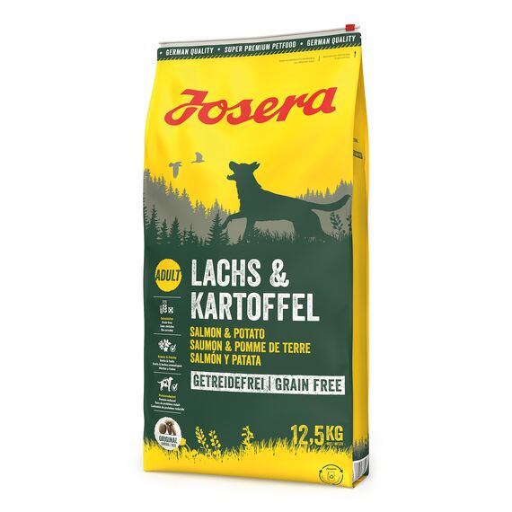 JOSERA Lachs & Kartoffel (1 x 12,5 kg) | Adult | Premium Trockenfutter für ausgewachsene Hunde | Kartoffel & Lachs als einzige tierische Proteinquelle | getreidefrei | Hundefutter| 1er Pack
