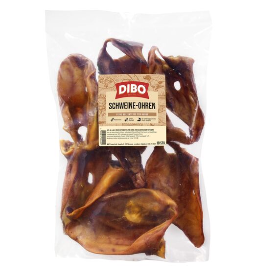 DIBO Schweineohren, 10 Stück im Beutel, der kleine Naturkau-Snack oder Leckerli für Zwischendurch, Hundefutter, Qualitätskauartikel ohne Chemie