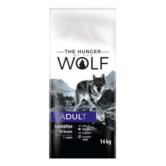 The Hunger of the Wolf Hundefutter für ausgewachsene Hunde aller Rassen, Fein zubereitetes Trockenfutter mit Lamm und Reis - 14 kg
