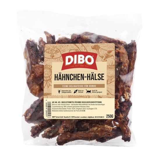 DIBO Hähnchenhälse, 250g-Beutel, der kleine Naturkau-Snack oder Leckerli für Zwischendurch, Hundefutter, Qualitätskauartikel ohne Chemie von DIBO