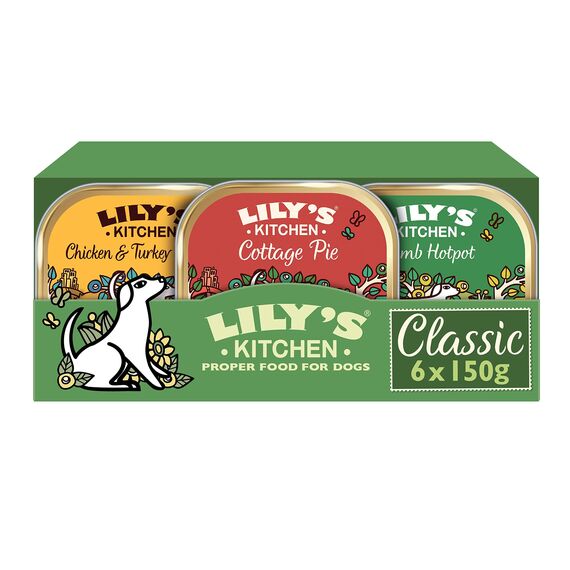 Lily's Kitchen - Nass Hundefutter für ausgewachsene Hunde 6er Schalen (6 x 150g) - Classic Dinner Multipack