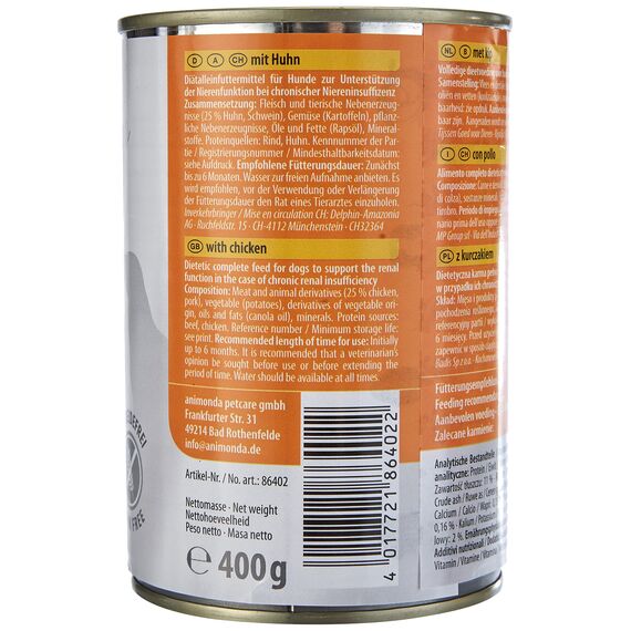 animonda INTEGRA PROTECT Hundefutter nass Renal (Niere) mit Huhn (6 x 400g), von Veterinären empfohlen bei Niereninsuffizienz, Hochwertiges Diätalleinfutter für Hunde gegen Nierenprobleme