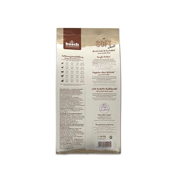 bosch HPC SOFT Land-Ente & Kartoffel | halbfeuchtes Hundefutter für ausgewachsene Hunde aller Rassen | Single Protein | grain-free | 1 x 2.5 kg