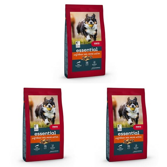 MERA Essential Softdiner 2kg | Hundefutter trocken für sportliche Hunde | abwechslungsreiches Mix-Menu | gesundes Hunde Trockenfutter mit Geflügel | Omega-3 & 6 für Haut & Fell (Packung mit 3)