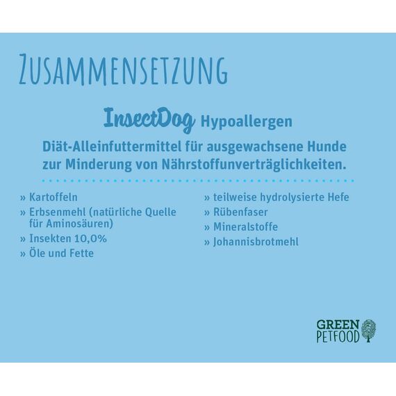Green Petfood InsectDog Hypoallergen (1 x 10 kg) | Adult | Premium Trockenfutter für ausgewachsene allergische Hunde | mit Insektenprotein | getreidefrei | nachhaltiges Hundefutter | 1er Pack