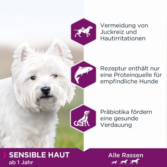 Eukanuba Daily Care Sensitive Skin Hundefutter - Trockenfutter für Hunde mit sensibler Haut, Hyoallergenes Futter mit Fisch, 12 kg