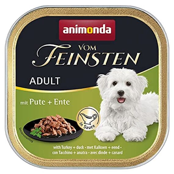 animonda vom Feinsten Hundefutter nass mit Pute + Ente in Sauce (22 x 150g), getreidefreies Hundefutter ohne Zucker, mit frischen, fleischigen Zutaten
