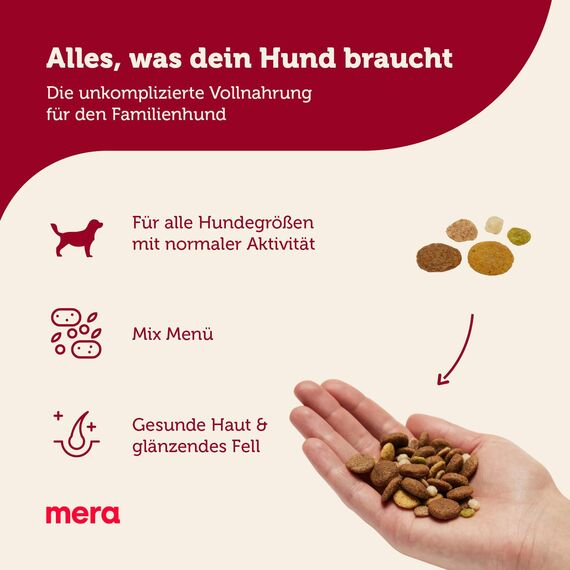 MERA Essential Univit, Trockenfutter für ausgewachsene normal aktive Hunde, mit Omega-3 und Omega-6 für Haut und Fell, 4x2kg (Packung mit 3)