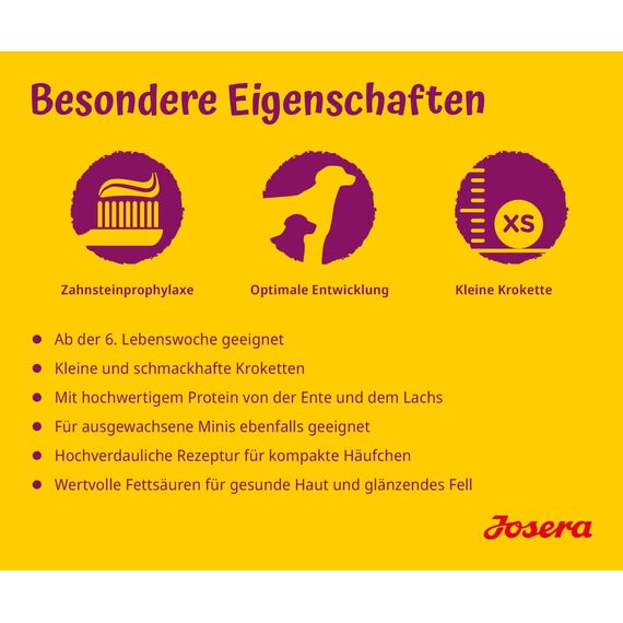 JOSERA MiniJunior (1 x 10 kg) | Mini Junior | Premium Trockenfutter für wachsende Hunde ab der 6. Woche | Ente & Lachs | Welpenfutter zur optimalen Entwicklung | weizenfrei | Hundefutter | 1er Pack
