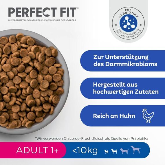 Perfect Fit Adult 1+ Trockenfutter für kleine Hunde (<10kg), 6kg (1 Beutel) – Premium Hundefutter trocken reich an Huhn, zur Unterstützung der Vitalität