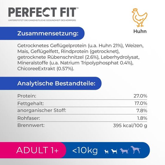 Perfect Fit Adult 1+ Trockenfutter für kleine Hunde (<10kg), 6kg (1 Beutel) – Premium Hundefutter trocken reich an Huhn, zur Unterstützung der Vitalität