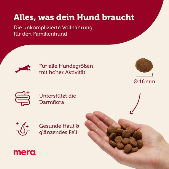 MERA Essential Active 2kg | Hundefutter trocken für sportliche Hunde | gesundes Hunde Trockenfutter mit Geflügel | Dry Dog Food mit Omega-3 & 6 für Haut & Fell