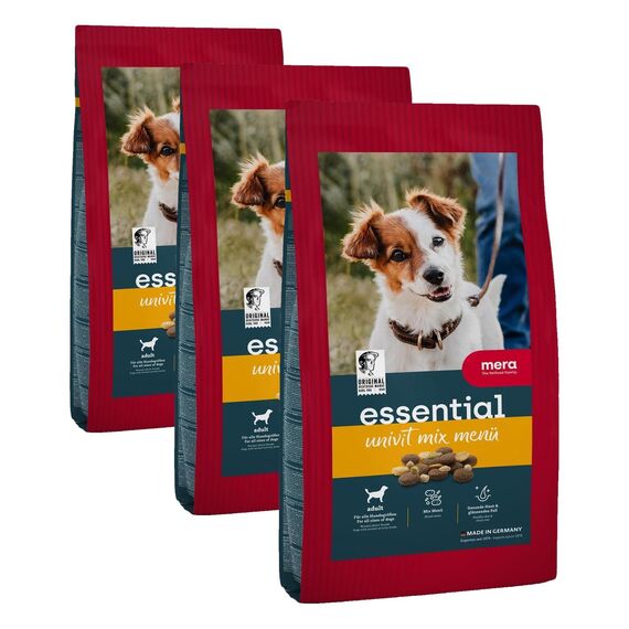 MERA Essential Univit 2kg | Hundefutter trocken für alle Hunderassen | abwechslungsreiches Mix-Menu | gesundes Trockenfutter für Hunde mit Geflügel | Omega-3 & 6 für Haut & Fell (Packung mit 3)
