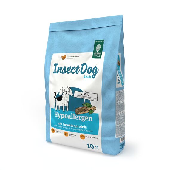 Green Petfood InsectDog Hypoallergen (1 x 10 kg) | Adult | Premium Trockenfutter für ausgewachsene allergische Hunde | mit Insektenprotein | getreidefrei | nachhaltiges Hundefutter | 1er Pack