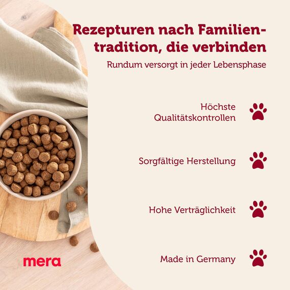 MERA Essential Univit, Trockenfutter für ausgewachsene normal aktive Hunde, mit Omega-3 und Omega-6 für Haut und Fell, 4x2kg