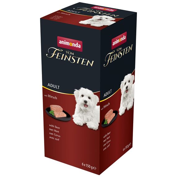 animonda vom Feinsten Hundefutter nass mit Hirsch (6 x 150g), getreidefreies Hundefutter ohne Zucker, mit frischen, fleischigen Zutaten