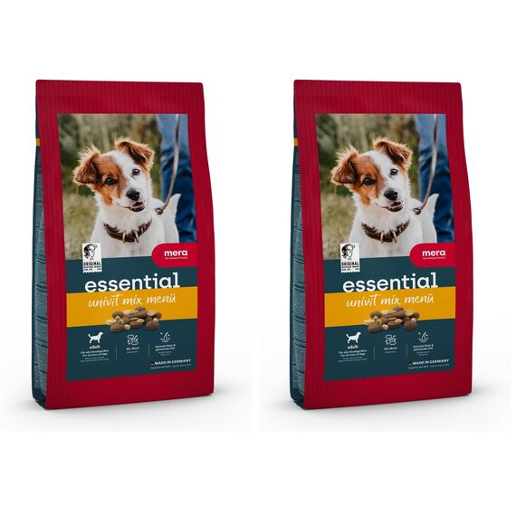 MERA Essential Univit 2kg | Hundefutter trocken für alle Hunderassen | abwechslungsreiches Mix-Menu | gesundes Trockenfutter für Hunde mit Geflügel | Omega-3 & 6 für Haut & Fell (Packung mit 2)