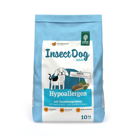 Green Petfood InsectDog Hypoallergen (1 x 10 kg) | Adult | Premium Trockenfutter für ausgewachsene allergische Hunde | mit Insektenprotein | getreidefrei | nachhaltiges Hundefutter | 1er Pack