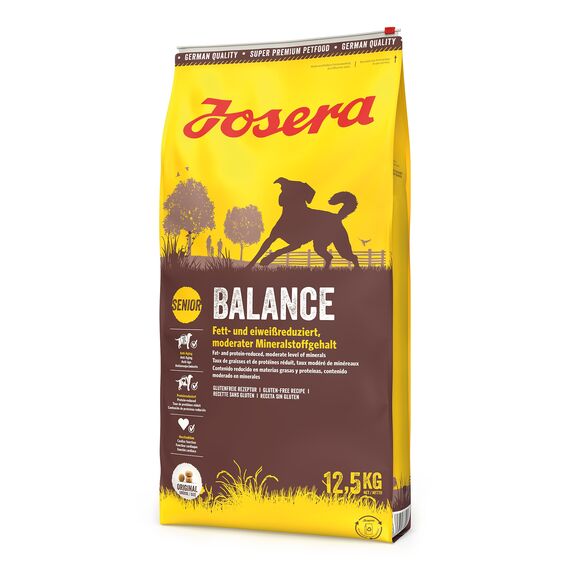 JOSERA Balance (1 x 12,5 kg) | Senior | Premium Trockenfutter für ausgewachsene ältere Hunde | Geflügel & Reis | fett- und eiweißreduziert speziell für Senioren | weizenfrei | Hundefutter | 1er Pack