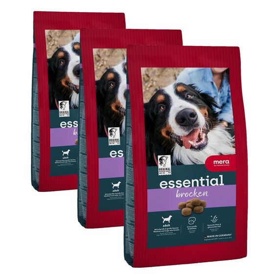MERA Essential Brocken 2kg | Hundefutter trocken für alle Hunderassen | Extra große Kroketten | gesundes Trockenfutter für Hunde mit Geflügel | Dry Dog Food mit Omega-3 & 6 für Haut & Fell