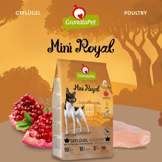 GranataPet Mini Royal Geflügel, Trockenfutter für Hunde, Hundefutter ohne Getreide & ohne Zuckerzusatz, Alleinfuttermittel für ausgewachsene Hunde, 1 kg