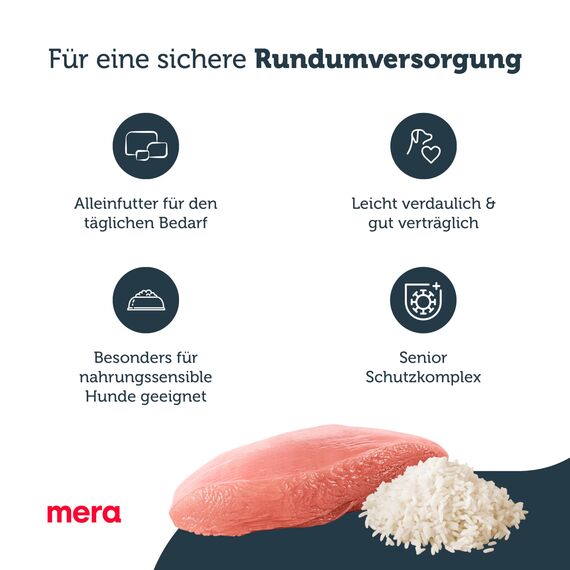 mera Pure Sensitive Senior Truthahn und Reis Hundefutter – Trockenfutter für die tägliche Ernährung älterer, nahrungssensibler Hunde, 12,5 kg