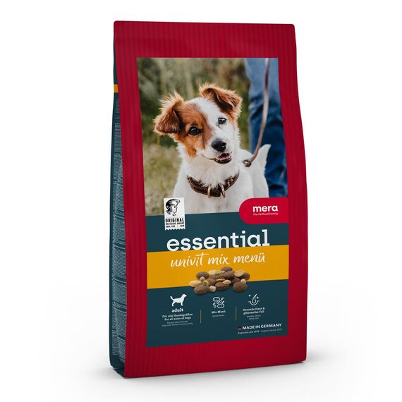MERA Essential Univit, Trockenfutter für ausgewachsene normal aktive Hunde, mit Omega-3 und Omega-6 für Haut und Fell, 4x2kg