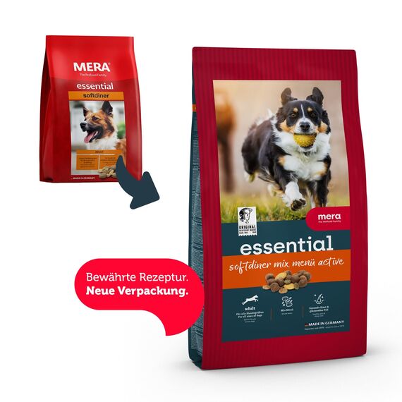 MERA Essential Softdiner 2kg | Hundefutter trocken für sportliche Hunde | abwechslungsreiches Mix-Menu | gesundes Hunde Trockenfutter mit Geflügel | Omega-3 & 6 für Haut & Fell