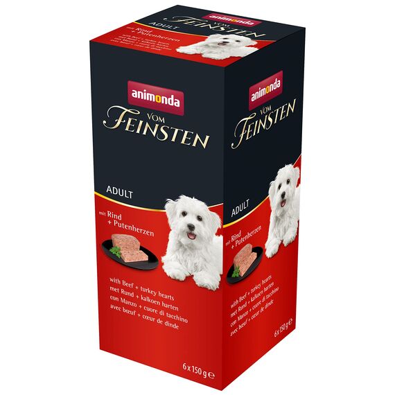 animonda vom Feinsten Hundefutter nass mit Rind + Putenherzen (6 x 150g), getreidefreies Hundefutter ohne Zucker, mit frischen, fleischigen Zutaten