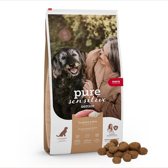 mera Pure Sensitive Senior Truthahn und Reis Hundefutter – Trockenfutter für die tägliche Ernährung älterer, nahrungssensibler Hunde, 12,5 kg