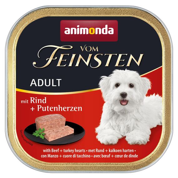 animonda vom Feinsten Hundefutter nass mit Rind + Putenherzen (6 x 150g), getreidefreies Hundefutter ohne Zucker, mit frischen, fleischigen Zutaten