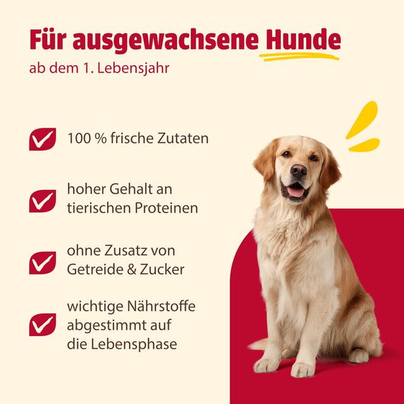 animonda GranCarno Adult mit Geflügelherzen (6 x 400 g), Hunde Nassfutter für ausgewachsene Tiere, Nassfutter für Hunde mit 100% frischen, fleischlichen Zutaten, Hundefutter ohne Getreide