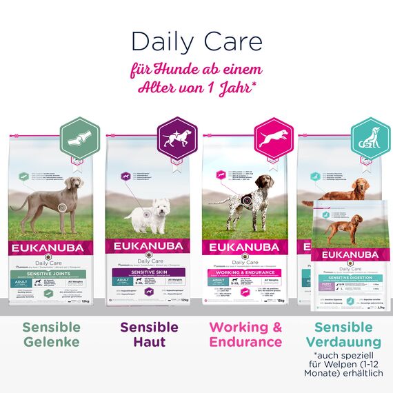 Eukanuba Daily Care Sensitive Skin Hundefutter - Trockenfutter für Hunde mit sensibler Haut, Hyoallergenes Futter mit Fisch, 12 kg