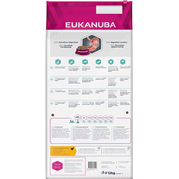 Eukanuba Daily Care Sensitive Digestion Hundefutter - Trockenfutter für Hunde mit sensibler Verdauung, Magenfreundlich mit leicht verdaulichem Reis, 12 kg