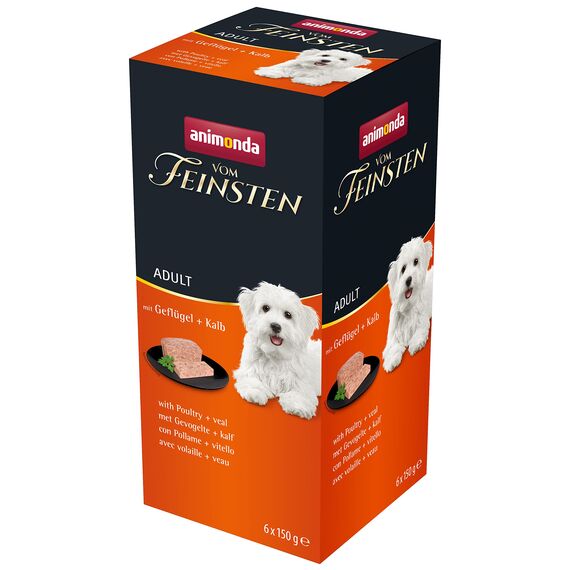 animonda vom Feinsten Hundefutter nass mit Geflügel + Kalb (6 x 150g), getreidefreies Hundefutter ohne Zucker, mit frischen, fleischigen Zutaten