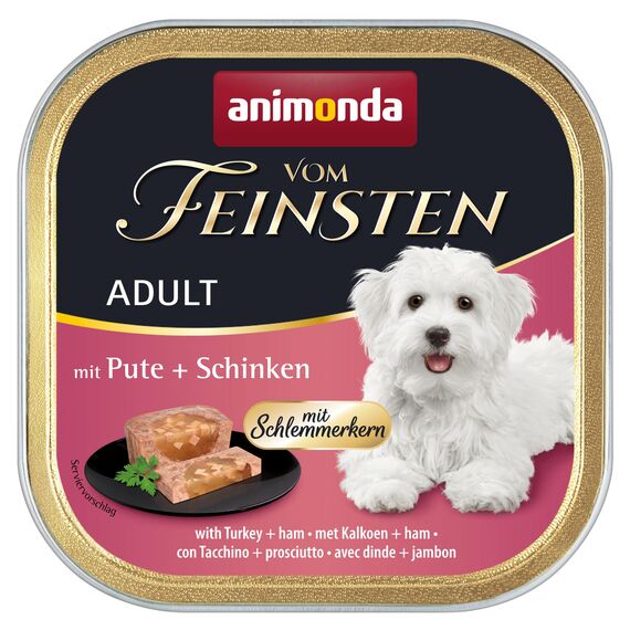 animonda vom Feinsten Hundefutter nass mit Pute + Schinken (6 x 150g), getreidefreies Hundefutter ohne Zucker, mit frischen, fleischigen Zutaten