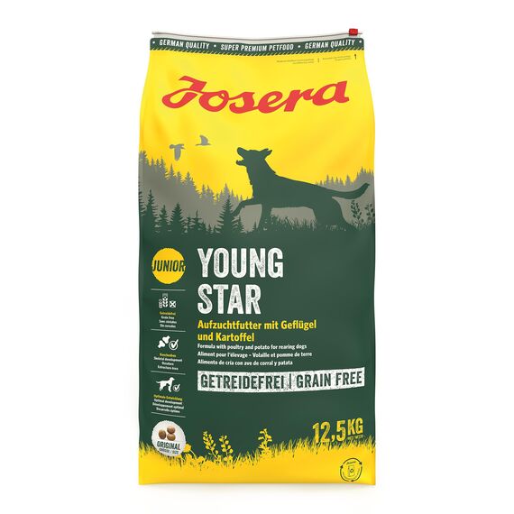JOSERA YoungStar (1 x 12,5 kg) | Junior | Premium Trockenfutter für wachsende Hunde | Geflügel & Kartoffel | getreidefrei | Welpenfutter für mittlere und große Rassen | Hundefutter | 1er Pack