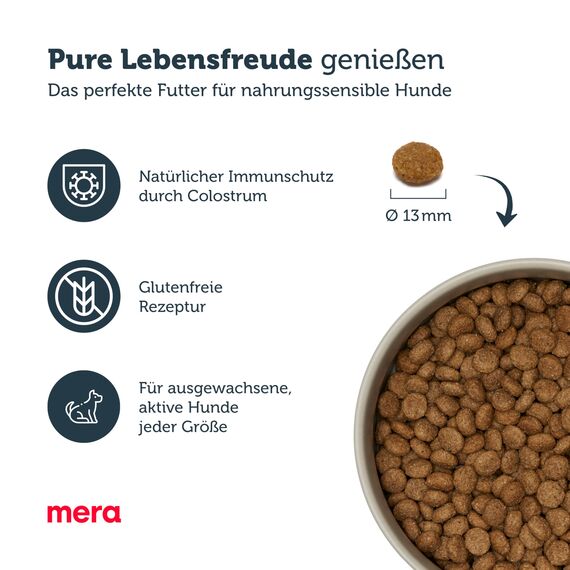 mera Pure Sensitive Senior Truthahn und Reis Hundefutter – Trockenfutter für die tägliche Ernährung älterer, nahrungssensibler Hunde, 12,5 kg