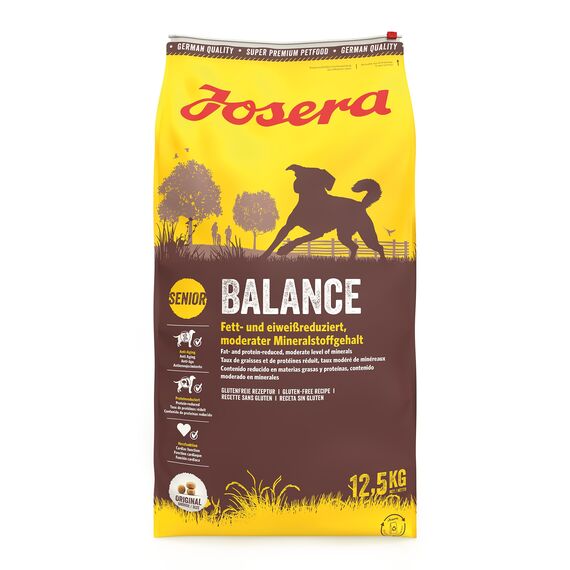 JOSERA Balance (1 x 12,5 kg) | Senior | Premium Trockenfutter für ausgewachsene ältere Hunde | Geflügel & Reis | fett- und eiweißreduziert speziell für Senioren | weizenfrei | Hundefutter | 1er Pack