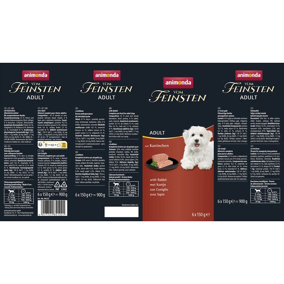 animonda vom Feinsten Hundefutter nass mit Kaninchen (6 x 150g), getreidefreies Hundefutter ohne Zucker, mit frischen, fleischigen Zutaten