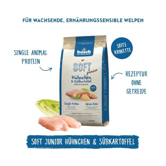 bosch HPC SOFT Junior Hühnchen & Süßkartoffel | halbfeuchtes Hundefutter für wachsende Hunde aller Rassen | Single Protein | grain-free | 1 x 2.5 kg