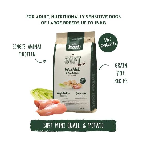 bosch HPC SOFT Mini Wachtel & Kartoffel | halbfeuchtes Hundefutter für ausgewachsene Hunde kleiner Rassen | Single Protein | grain-free | 1 x 1 kg