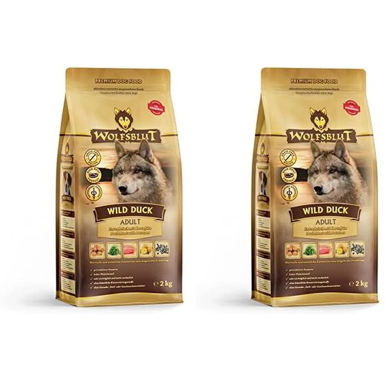 Wolfsblut - Wild Duck Adult - 2 kg - Ente - Trockenfutter - Hundefutter - Getreidefrei (Packung mit 2)