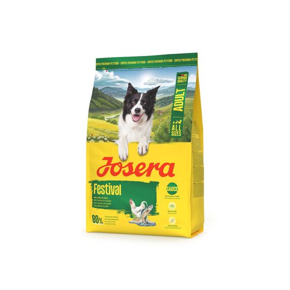 JOSERA Adult Festival Lachs & Huhn (1 x 3 kg) | Premium Trockenfutter für ausgewachsene wählerische aktive Hunde | energiereich | leckerer Soßenmantel - auch zum Einweichen | glutenfrei | 1er Pack