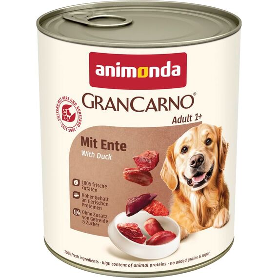 animonda GranCarno Hunde Nassfutter mit Ente (6 x 800 g), getreidefreies Hundenassfutter ohne Zucker, für ausgewachsene Hunde, mit frischen fleischigen Zutaten