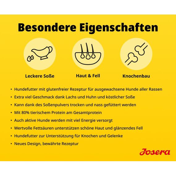 JOSERA Adult Festival Lachs & Huhn (1 x 3 kg) | Premium Trockenfutter für ausgewachsene wählerische aktive Hunde | energiereich | leckerer Soßenmantel - auch zum Einweichen | glutenfrei | 1er Pack